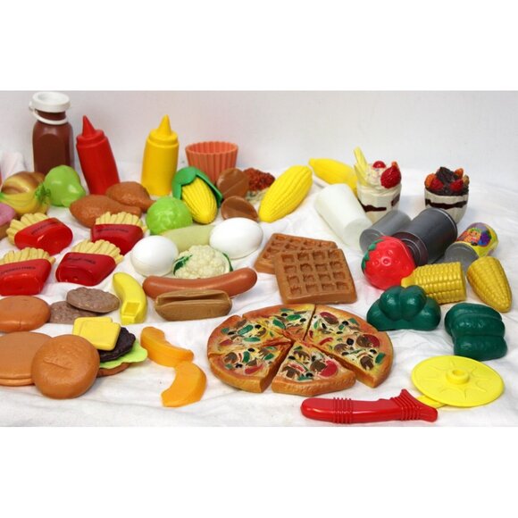 Plastic Play Food Lot Kitchen Fries Pizza Cutter Waffle Hot Dog Hamburger Fruit - Picture 11 of 16